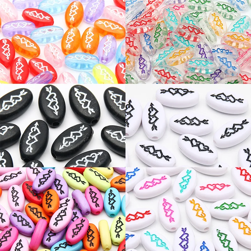20 Stück 10 x 18 mm bunte Acrylperlen, ovale Valentinstag-Abstandsperlen, DIY-Armbänder, Halsketten, Schlüsselanhänger, Geschenke, Zubehör