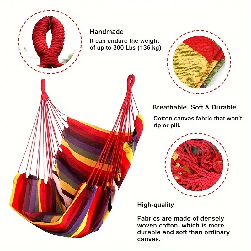 1 szt. krzesło hamakowe na zewnątrz, płócienna huśtawka wypoczynkowa bez poduszki i poduszki, hamak wewnętrzny i zewnętrzny, futro rekreacyjne w