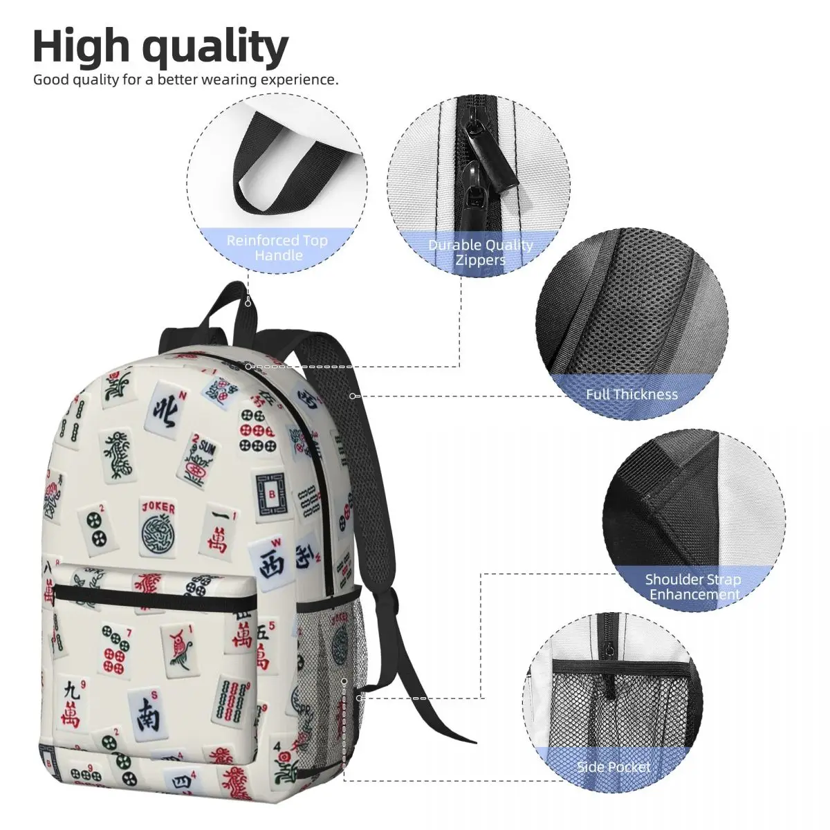 Mahjong Game Tiles Design Backpack Student BookBag Kids School Bag Computer Shoulder Bags for Men Women
