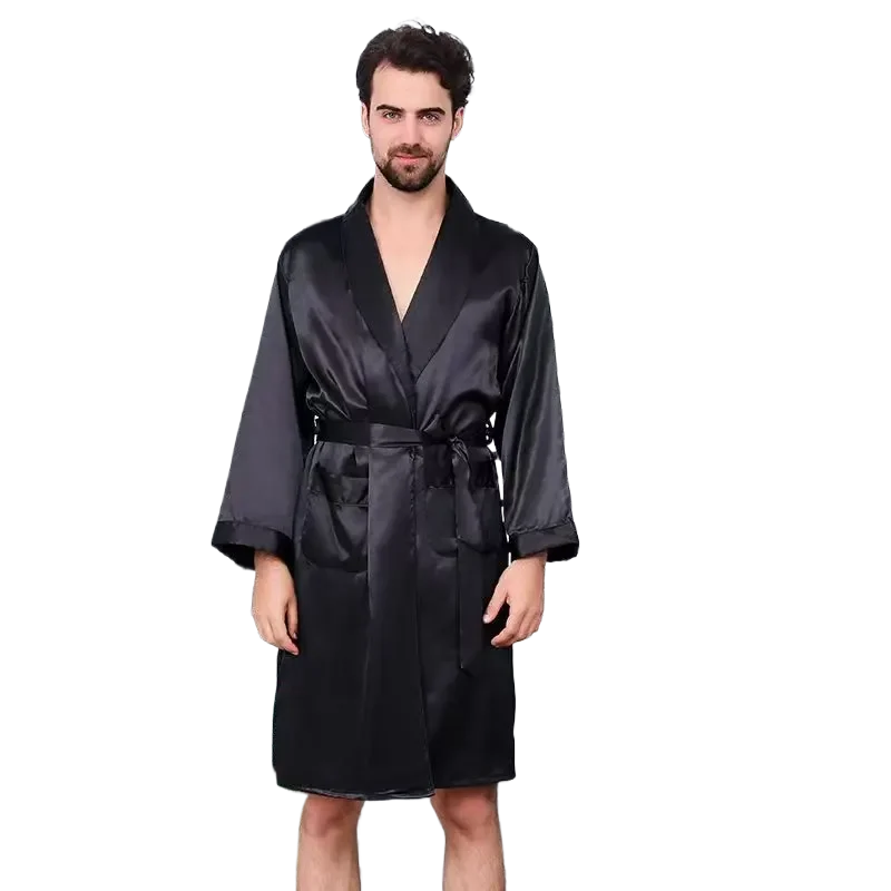 Spring and summer men's silk nightgown added fat oversized fat man bathrobe plus size fat pajama single piece nightgown