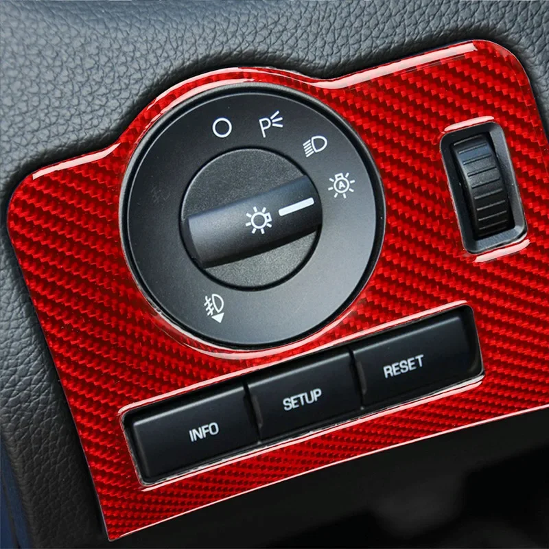 

Red Carbon Fiber Car Headlight Control Panel Modification Cover Trim Strips Sticker For Ford Mustang 09-13 Car Inner Accessories