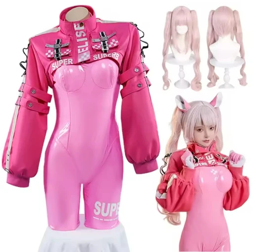 

Anime Alice Cosplay Nikke Cosplay Costume Irelia Victory Pink Jumpsuit Wig Props for Women Latex Cat Suit Jumpsuit Jacket Suit