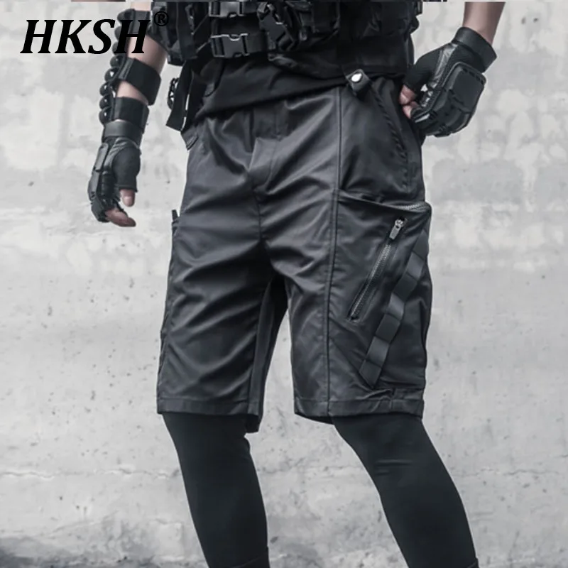 

HKSH Summer Spring New Safari Style Tactical Shorts Men's Loose Pockets Personalized Patchwork Woven Straps Sports Capris HK1128