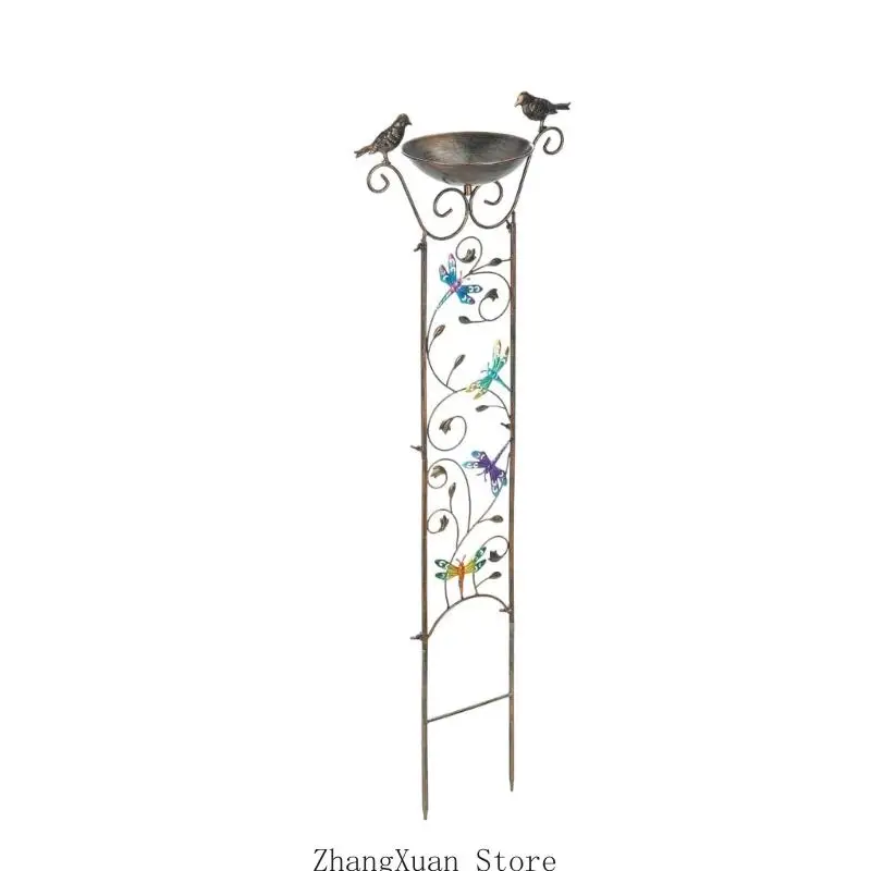 Handcrafted Metal Garden Art Displaying Bird Drawing Bath And Flying Creature Pattern 3XUF