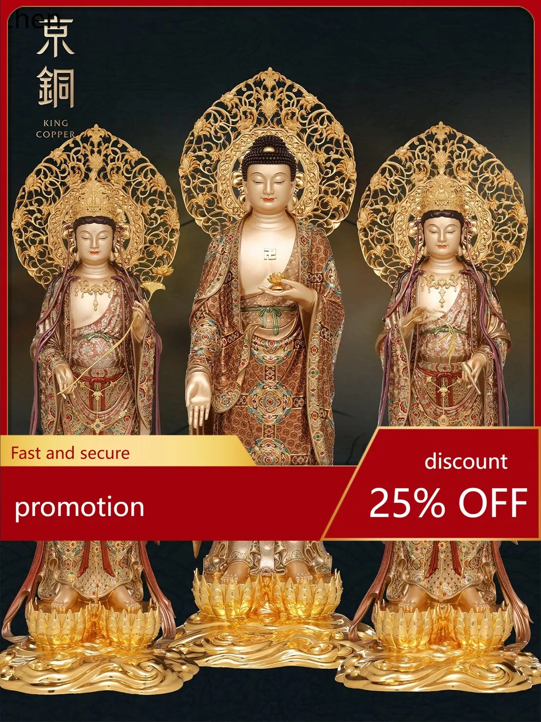 Cz three saints buddha amitabha buddha statue mahasthamaprapta bodhisattva bronze statue guanyin jing copper treasure ornament