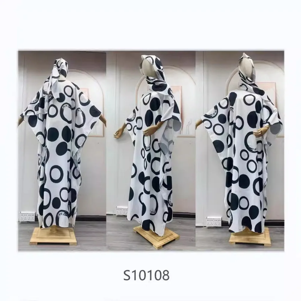 African Dresses for Women Muslim Kaftan Maxi Dress with Headscarf Dashiki Traditional Outfit Robe Ankara Chiffon Boubou Gown