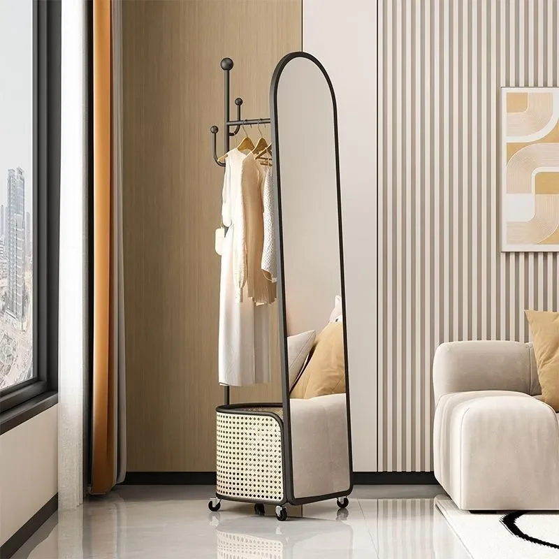 French Retro Full Length Mirror Coat Rack with Hanger Simple Storage Stand for Living Room Bedroom Home Entryway