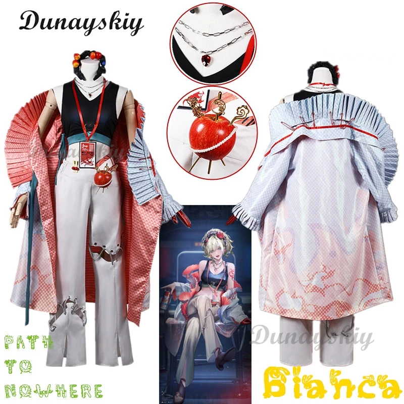 

Bianca Cosplay Costume Wig Game Path To Nowhere White Dress Sexy Uniform Sinner Flower Hairpin Fingernails legwear Girls