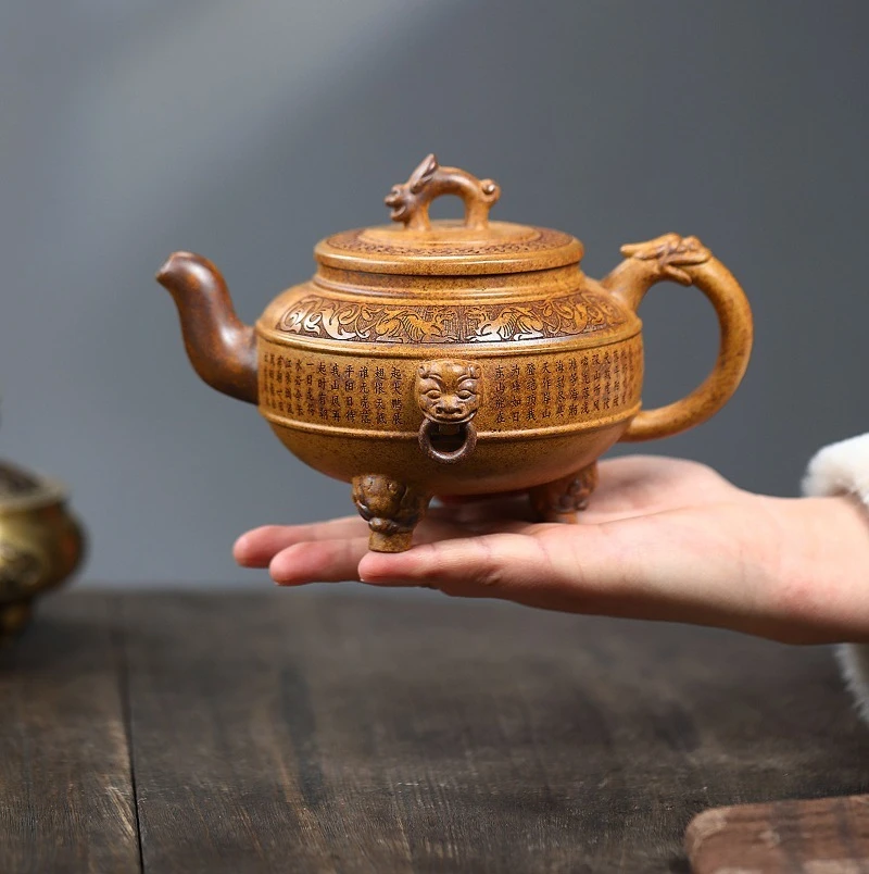 460ml Yixing Handmade Purple Clay Teapot,  Kung Fu Tea Set Raw Ore, Gold Sand,tea Pot