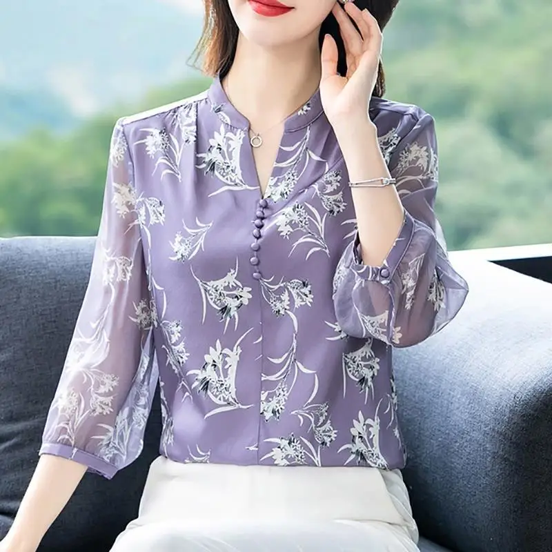 Chiffon Shirt Women Summer 2025 New Fashionable and Chic Pullover Temperament and Centre-sleeved Top