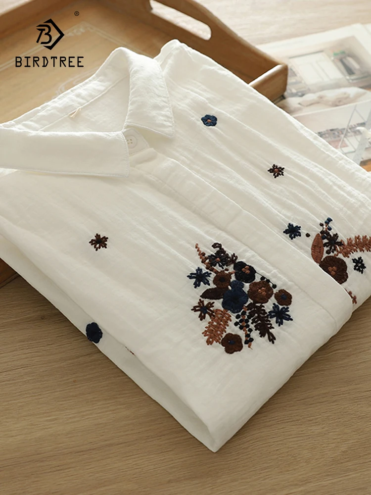 

Новая женская хлопковая рубашка с длинным рукавом на весну 2026 года, с отложным воротником и вышивкой, в стиле Mori Girl, свободная блузка в стиле преппи T62928CC