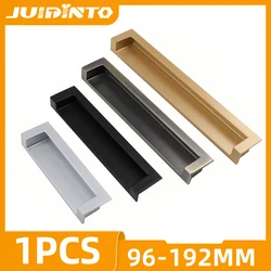 JUIDINTO 96-192mm Recessed Furniture Drawer Handle Zinc Alloy Black Square Kitchen Cabinet Handle Cupboard Pull Door Handles