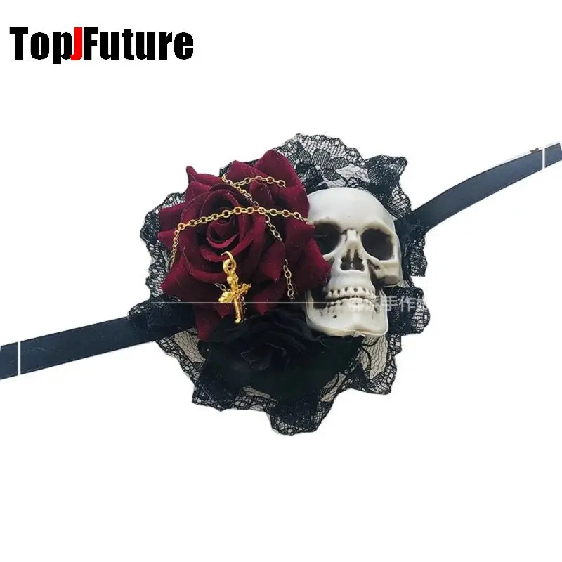 Harajuku Steampunk Y2K da donna per ragazze Gotico fatto a mano Scheletro Rosa pizzo dank lolita COS accessori Maschera per occhi singoli