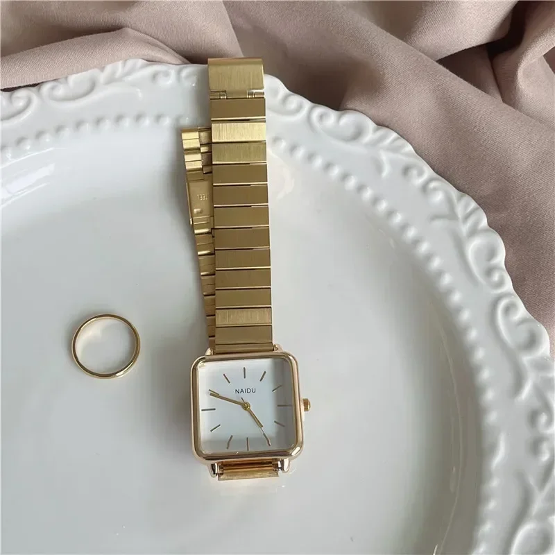 Reloj cuadrado de lujo Para Mujer, regalo de moda, correa ajustable Para Mujer, reloj de pulsera de cuarzo de acero inoxidable, Relojes Para Mujer