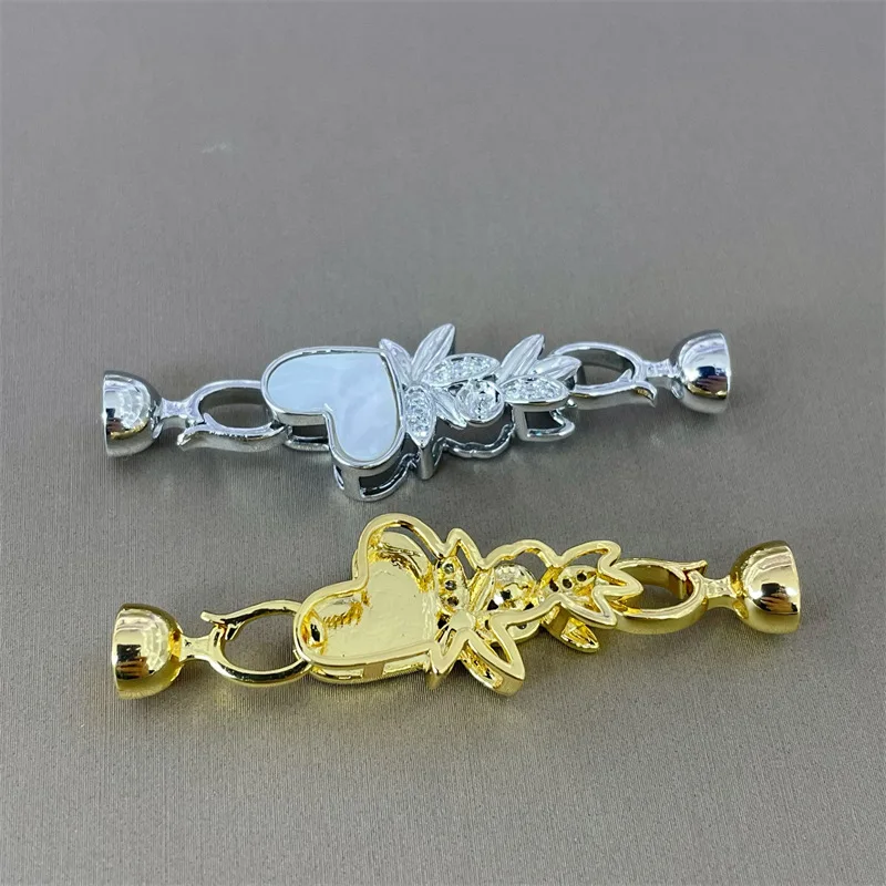1 Piece Copper Plated Zirconium Heart Shell Pearl Necklace Bracelet Buckle DIY Jewelry Making Materials Accessories Wholesale