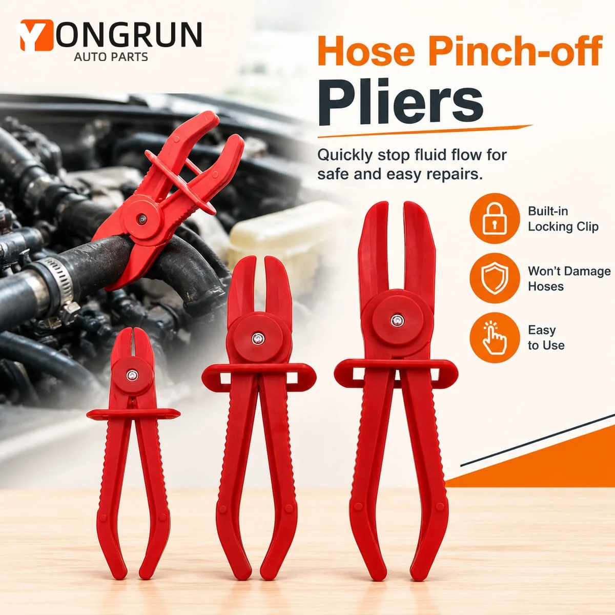 YONGRUN 1/3PCS Hose Pinch Off Pliers Automotive Rubber Hose Clamp Tool Locking Fuel Line Shut Off Pliers For Car Repair