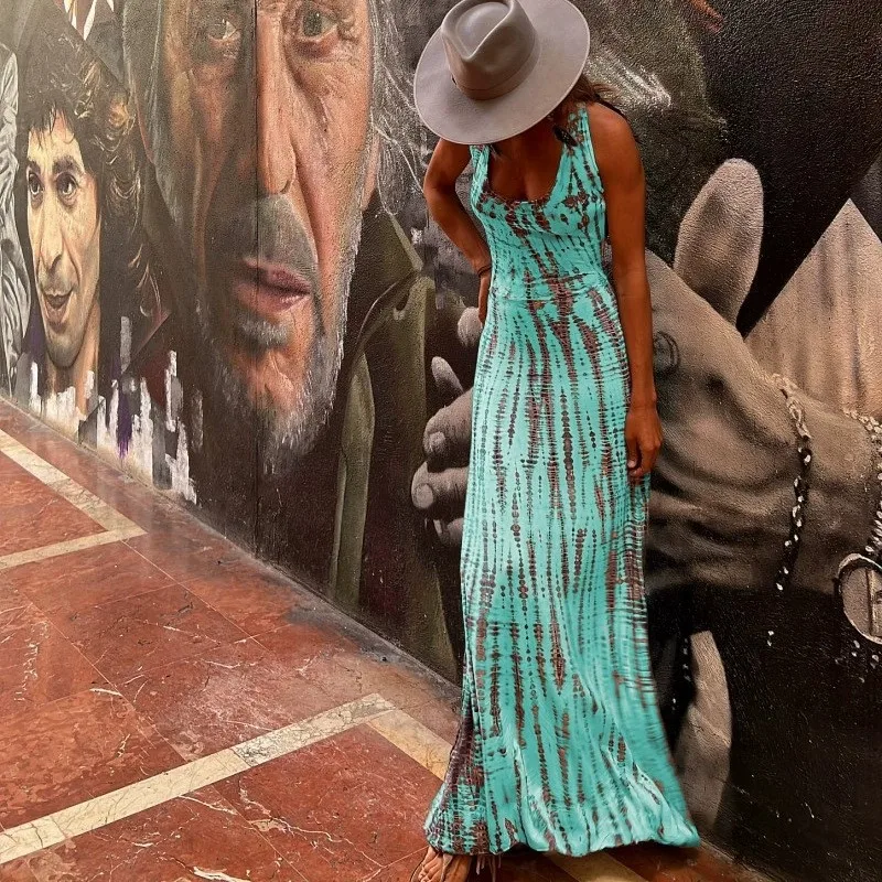 

Women's Sexy Dresses Summer Fashion Casual Print Backlees Cross Sleeveless Dress Beach Vacation De Vacaciones Vestidos Robe Lady