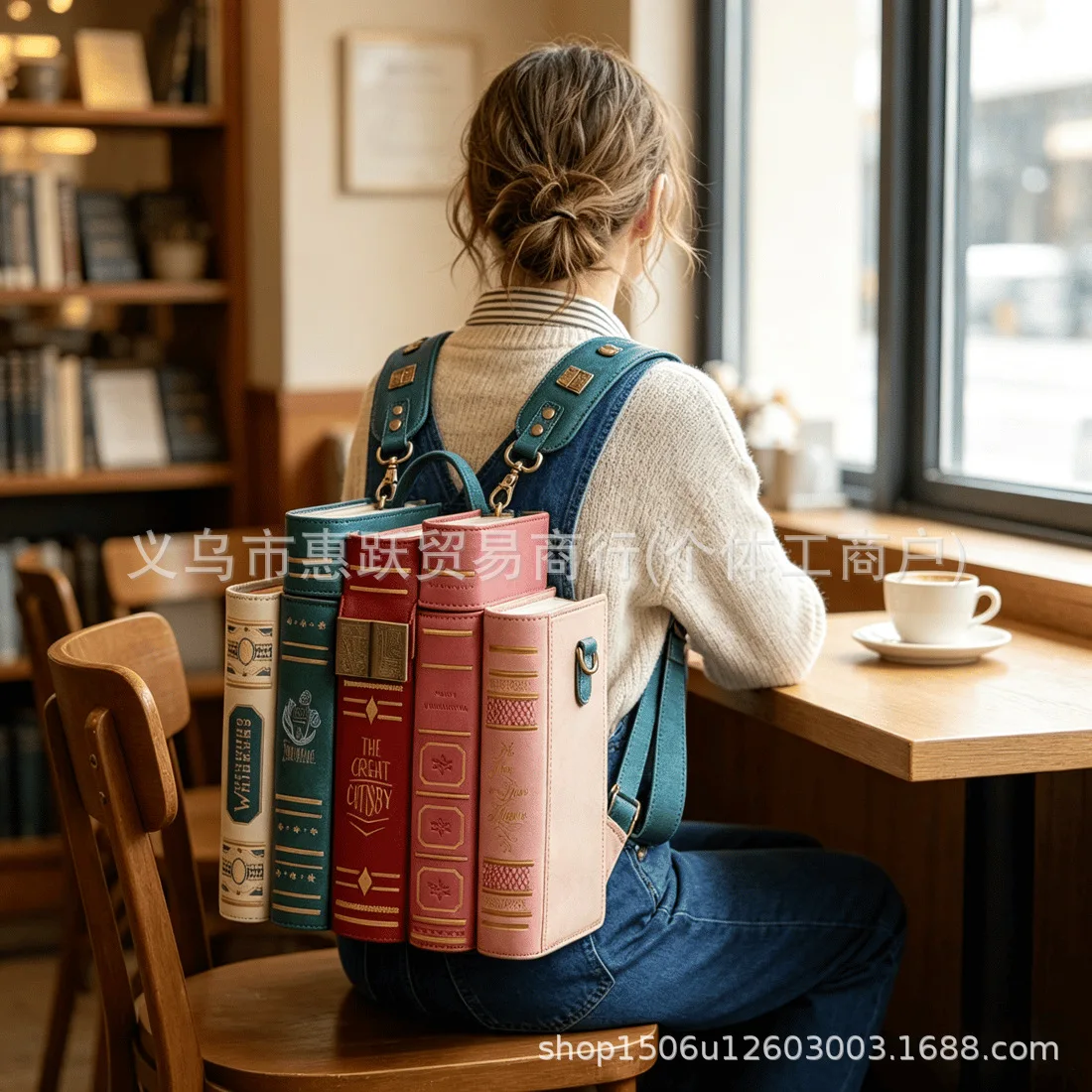 Vintage Stacked Book Novelty Backpack, Book Shaped Crossbody Shoulder Bag, Gift for Books Lovers Girls & Women