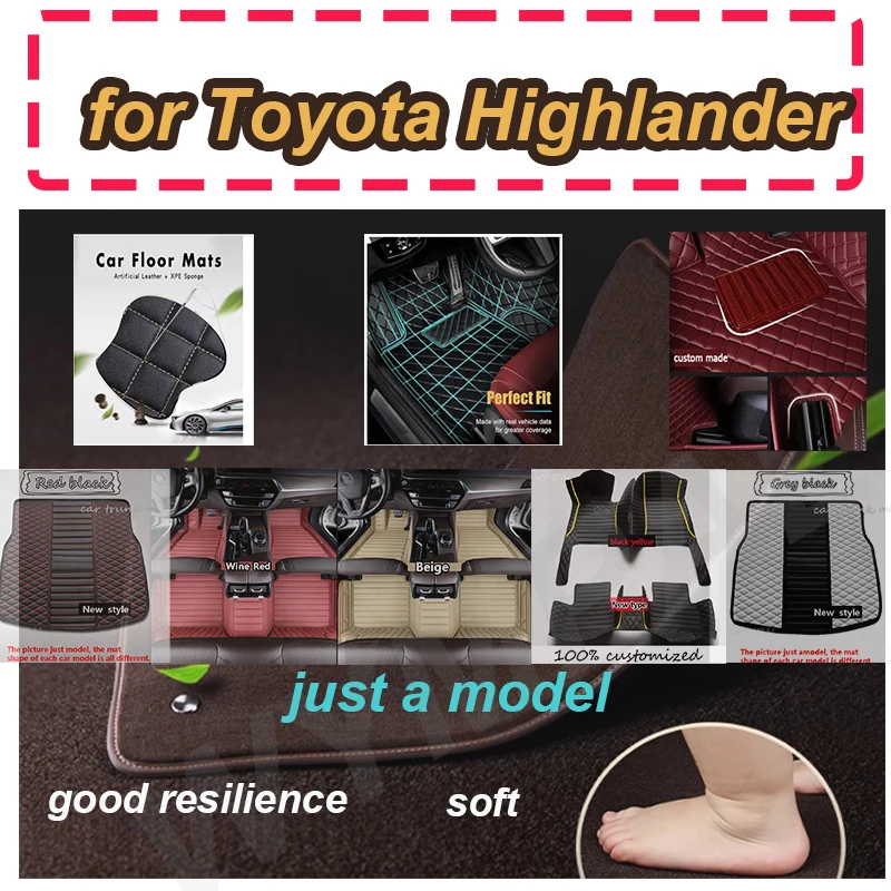 

Роскошные автомобильные коврики для Toyota Highlander Seven Seats 2015, 2016, 2017, 2018, 2019, 2020 2021, автомобильные подушечки для ног на заказ