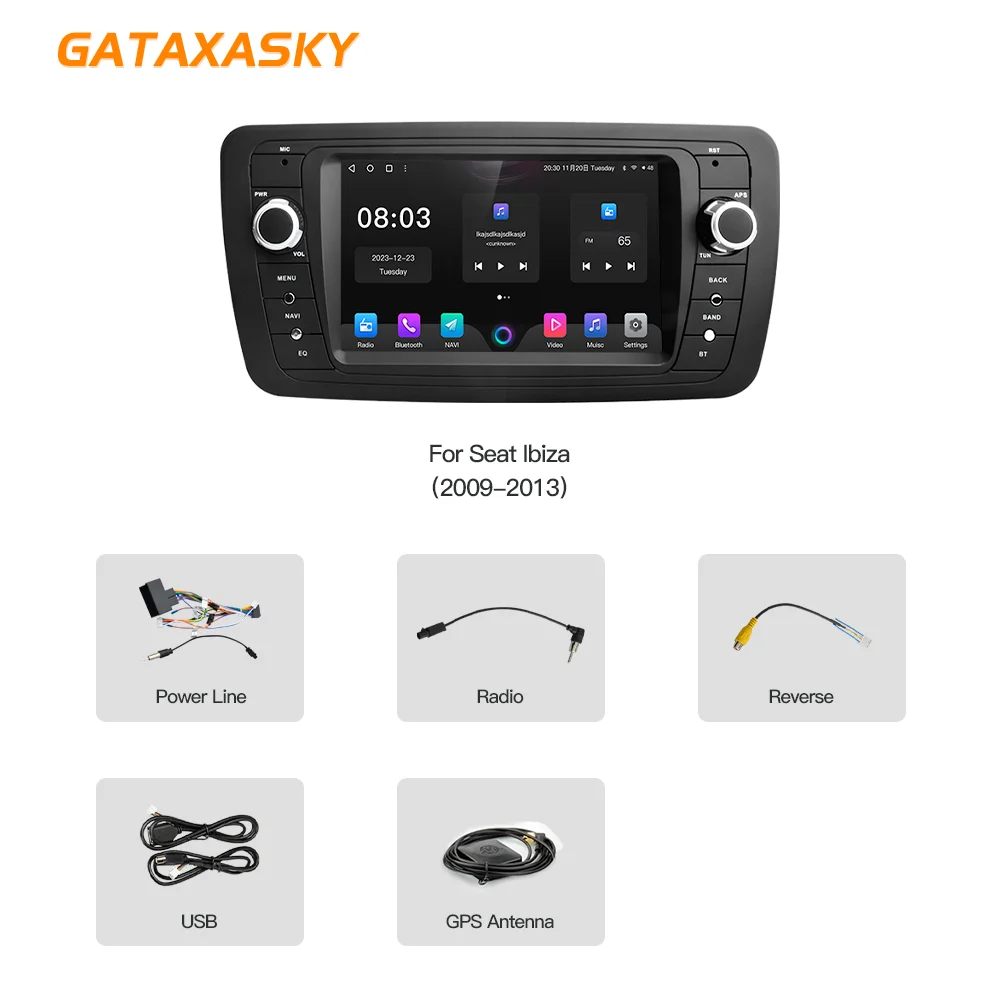 GATAXASKY Android Car Radio For Seat Ibiza 6j 2009 2010 2012 2013 MK4 FR GPS Navigation Screen Audio Multimedia WIFI Player