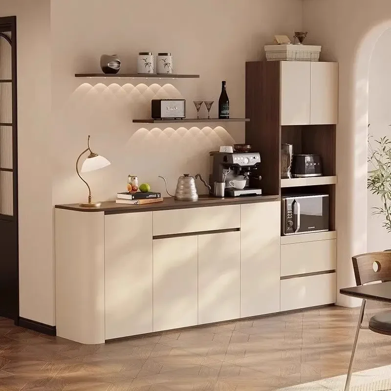 dining side cabinet integrated with wall, living room household small apartment, arc high and low combined cabinet storage