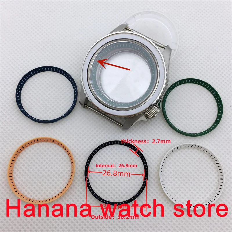 แหวนสีดำสีน้ำเงินส่วนของนาฬิกา30.2มม. * 26.8มม. * 2.7มม. สีเขียวขาวเหมาะสำหรับ SKX009 SKX007รุ่น NH35/NH36ตัวเรือนนาฬิกาผู้ชาย