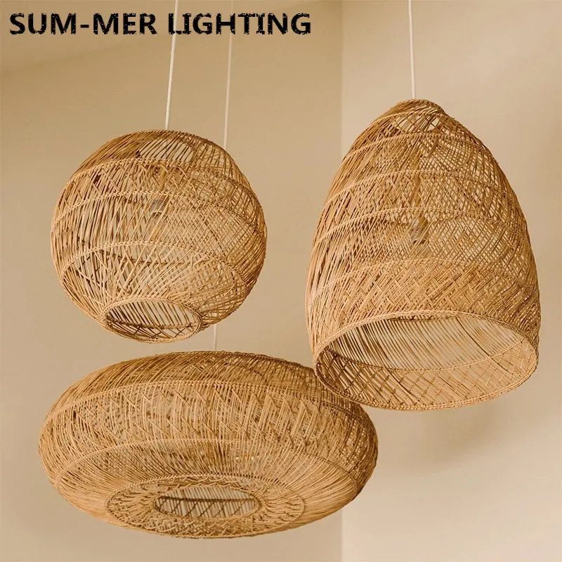 

Japanese Rattan Lamp Pendant Lights Chinese Hand Woven Bamboo Hanging Light Fixture Living Room Restaurant Bedroom Light Fixture