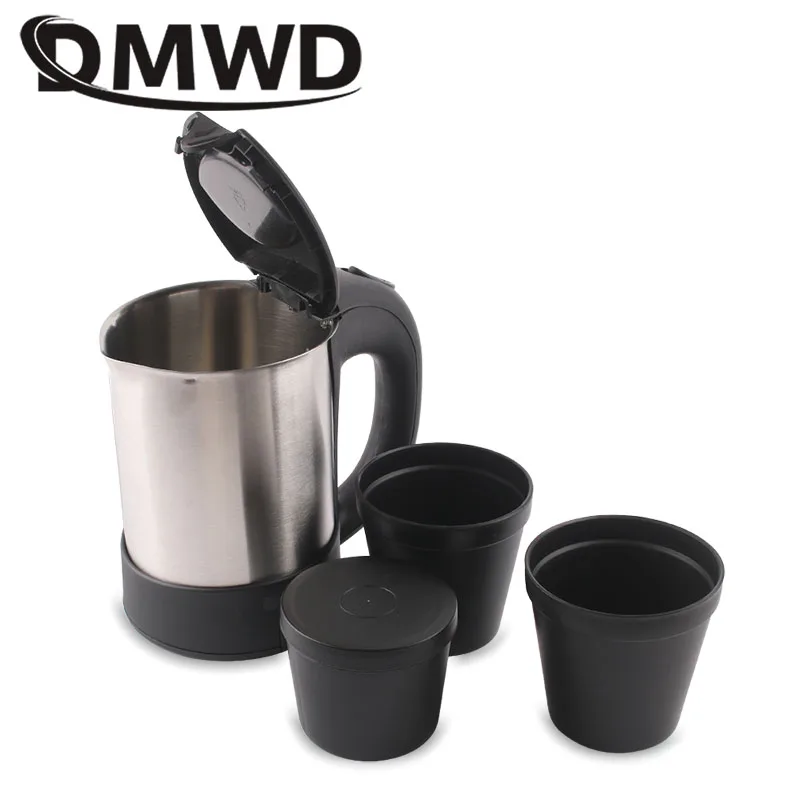 DMWD 110V-220V Dual Voltage Travel Electric Heating Kettle MINI Teapot Cup Water Heater Portable Stainless Steel Tea Pot Boiler