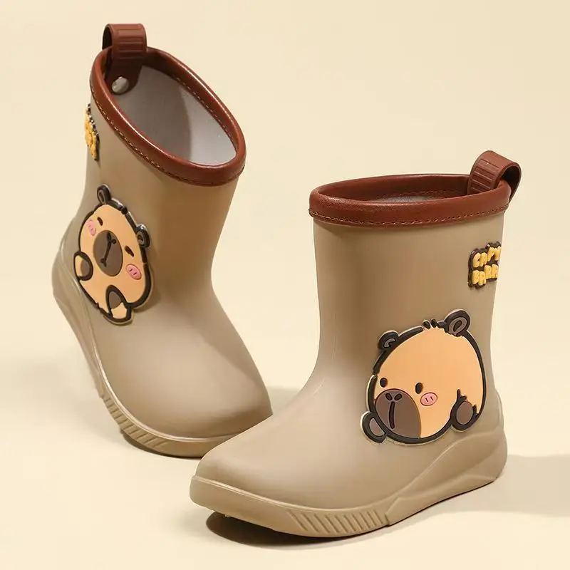 Children's Four Seasons High Top Cartoon Rain Shoe Boys Girls Soft Sole Non Slip Waterproof Detachable Cotton Cover Water Shoe