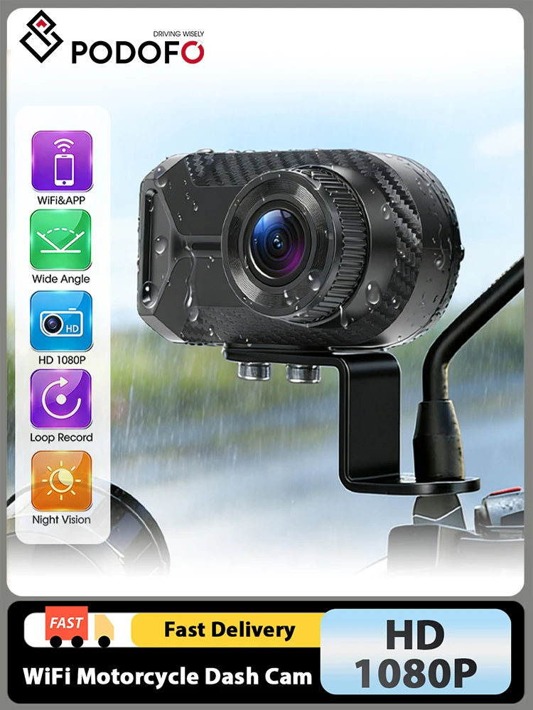 Podofo 2K HD Mini Bildschirmlose Motorrad-Dashcam 110 °   Motorrad-Dashcam mit Weitem Blickwinkel, Wasserdicht IP66, Schleifenaufzeichnung