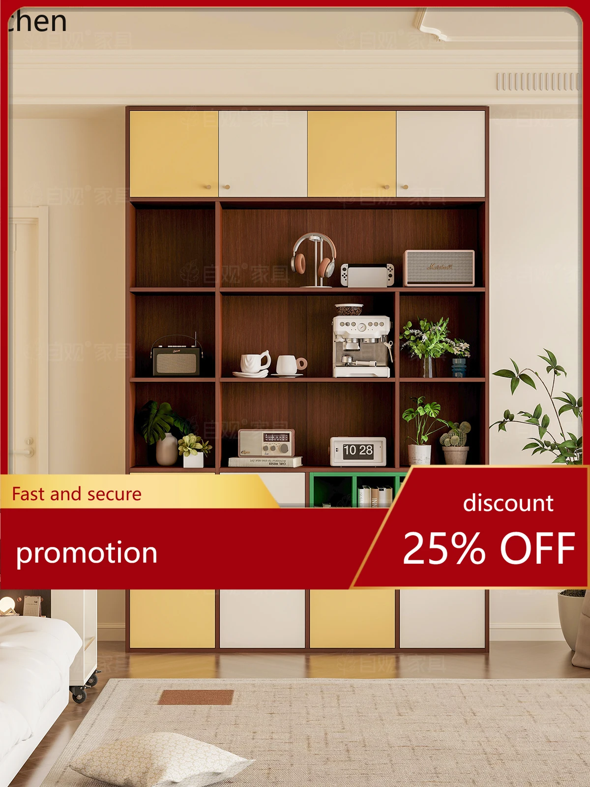 

HT Vintage Style Combination Bookshelf Entryway Storage Floor Display Cabinet Living Room Simple Solid Wood Storage Cabinet