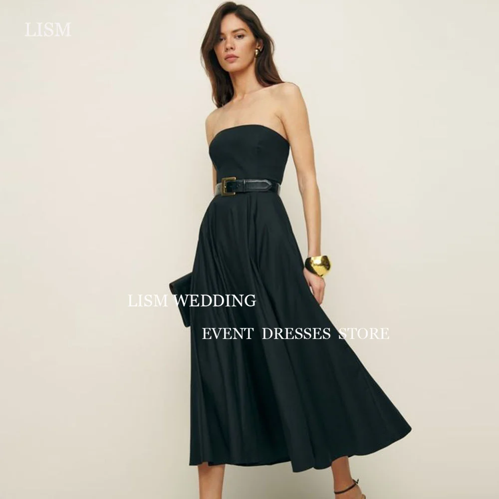 

LISM Black robes de soirée Strapless A-line Draped Evening Dresses Custom Made Simple Fashionable Sleeveless Elegant Party Gown