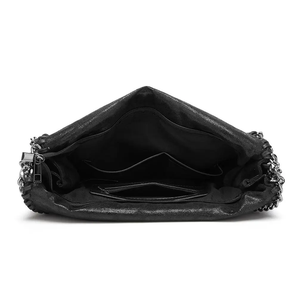 Bolso informal de cuero Pu para mujer, bandolera de un solo hombro, de alta capacidad, con cadena, color negro