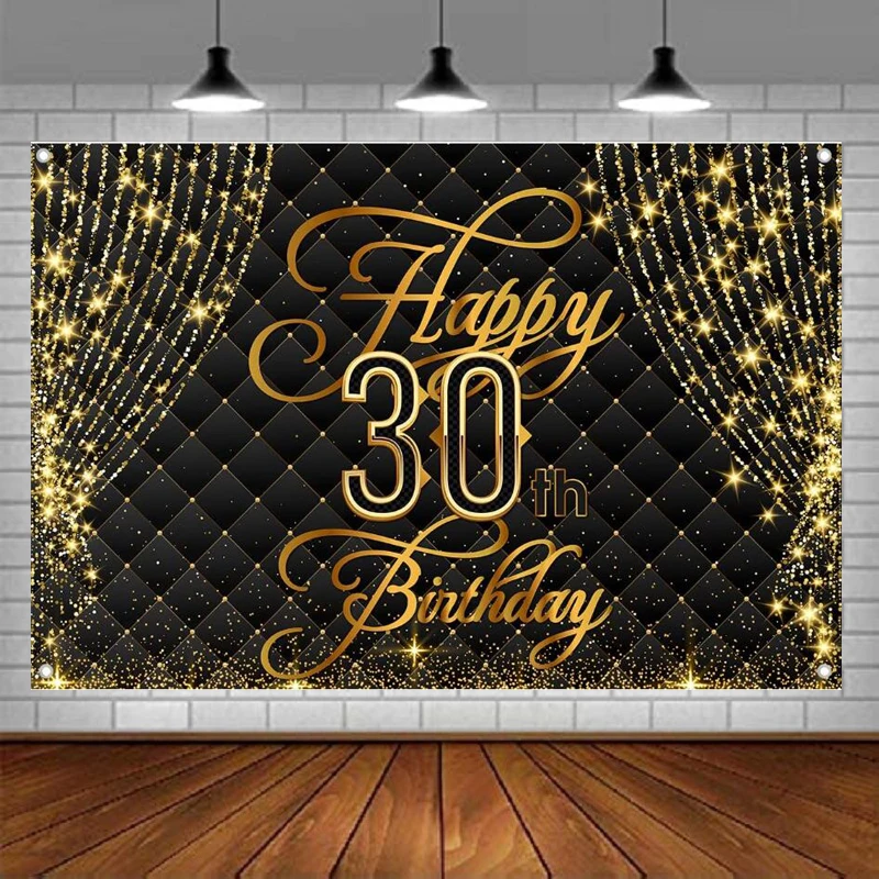 

Photography Backdrop Royal Curtain Black Gold Background 30 Years Old 30th Birthday For Women Men Party Decor Banner Supplies