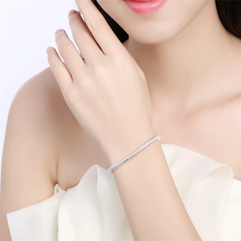 VEHONG-Bracelet de base en argent regardé 925 pour femme, breloque de mariage et de fiançailles, bijoux de fête à la mode, 3mm, salle JO8 po