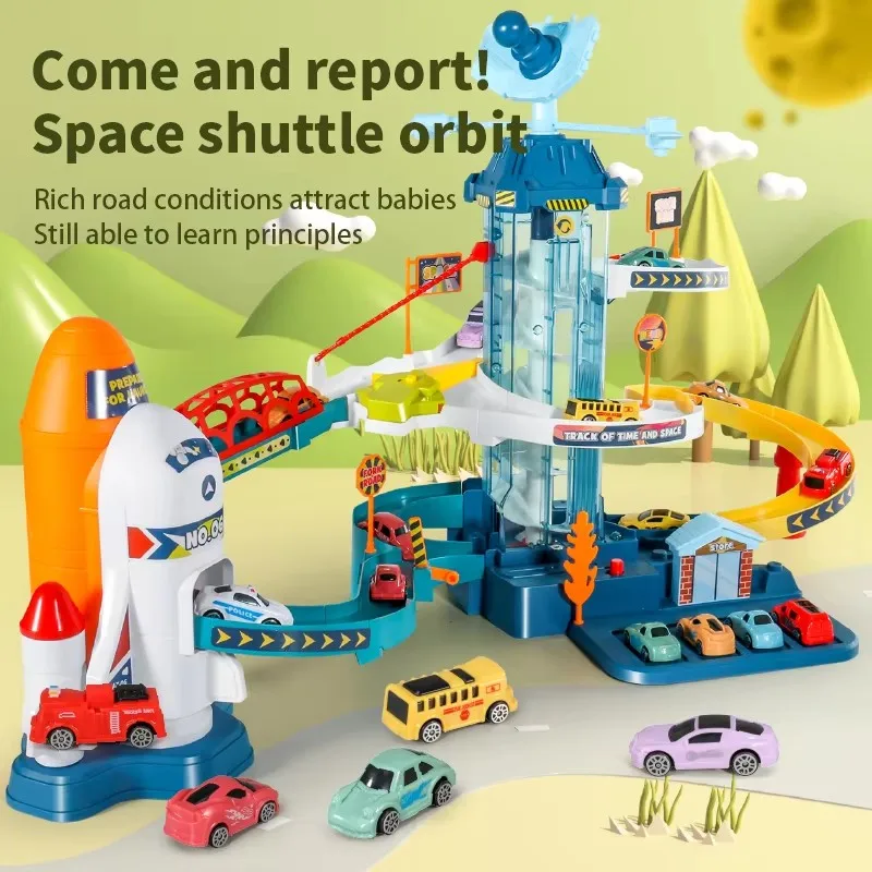 Space Shuttle or Dinosaur Space Theme Car Track Rail Car Assembly Toy Sound and Lights Children Toy Christmas Gift