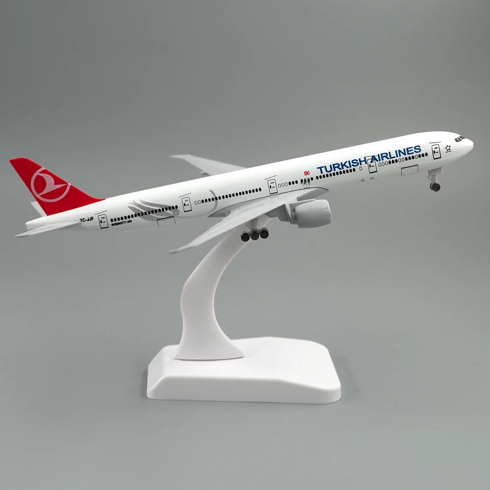 20cm Aircraft Boeing 777 Turkish Airlines Alloy Plane B777 with Wheel Model Toys Children Kids Gift for Collection Decorations