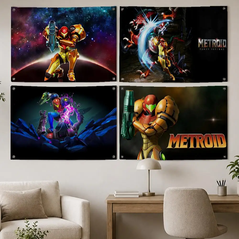 Retro Game Super Metroid Flags Room Home Decor Wall‑Hanging Art Banner, Outdoor for Bedroom Party Background Decoration
