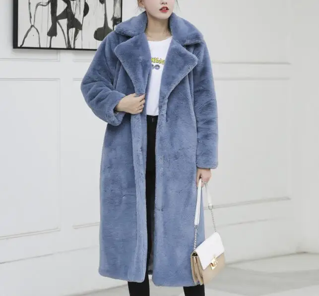 Winter Women High Quality Faux Fur Coat Long Fur Coat Loose Lapel Coat Thick Warm  Female Plush Coats