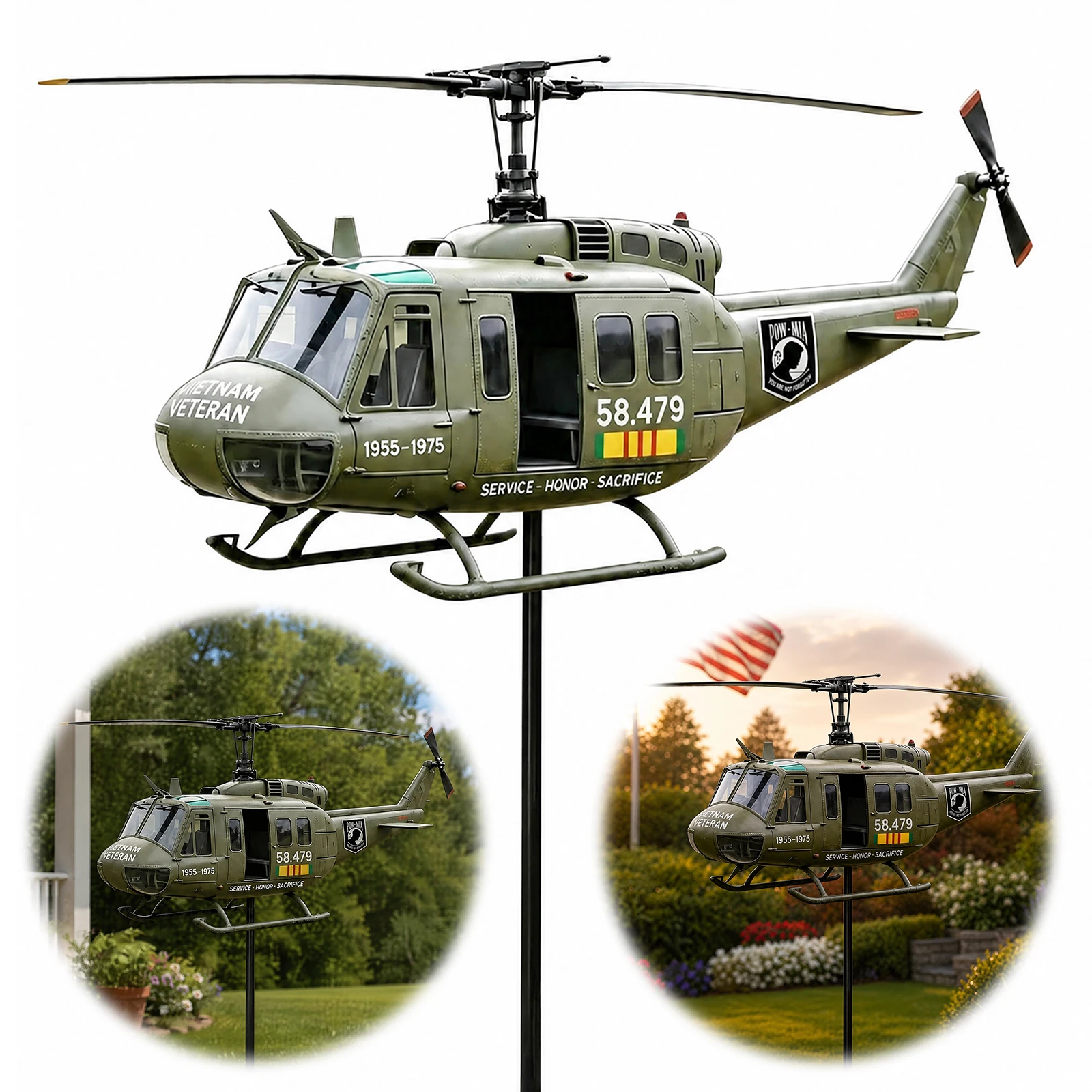 Metal Helicopter Wind Spinner with Spinning Propeller Outdoor Airplane Sculptures Ornament Decorative for Patio Garden Decor