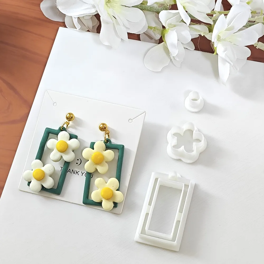 3Pcs Floral Abstract Face Frame Clay Cutters Polymer Clay Earring Molds for DIY Handmade Boho Jewelry Making Craft Supplies