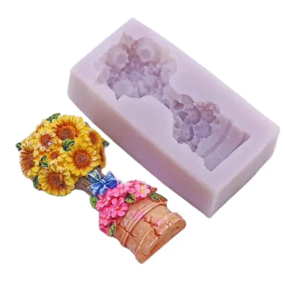 3D Sunflower Pot Silicone Mold for Cake Decor Chocolate Sugarcraft Fondant Flower DIY Mould for Wax Soap Resin Polymer Crafts