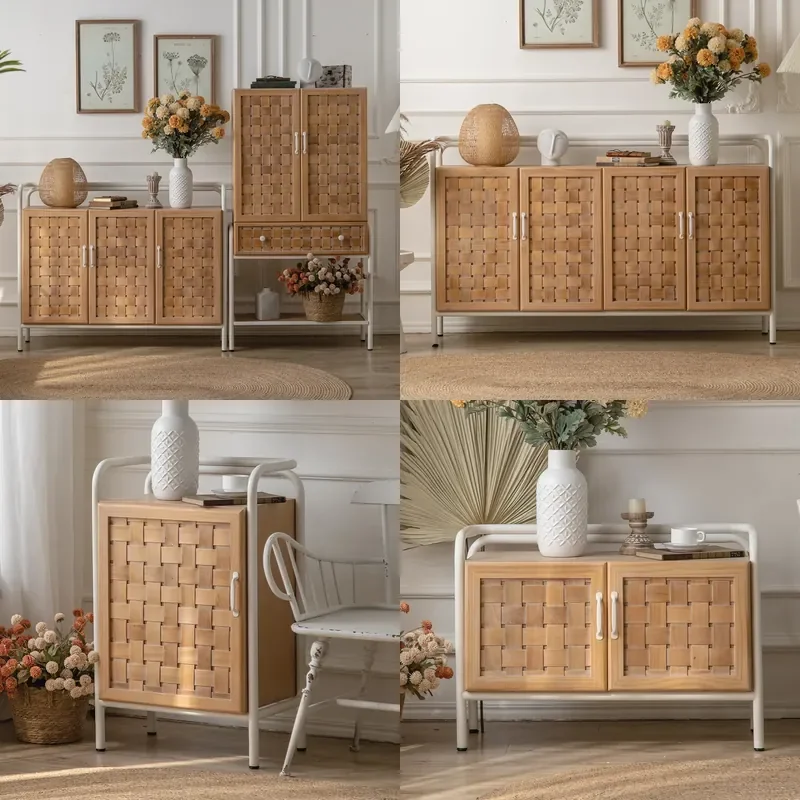Nordic Wood Side Cabinet 3/4 Door Entryway Storage Unit Log Finish Home Furniture