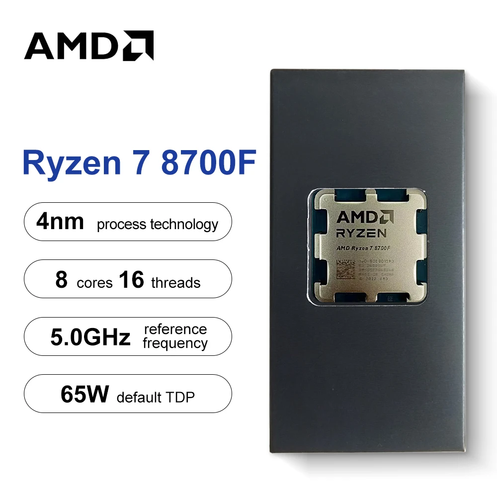 AMD Ryzen 7 8700F Neue R7 8700F 8-Core 16-Thread 5,0 GHz 4NM DDR5 CPU 100- 000001590   Sockel AM5 TDP 65, aber ohne Lüfter für Desktop