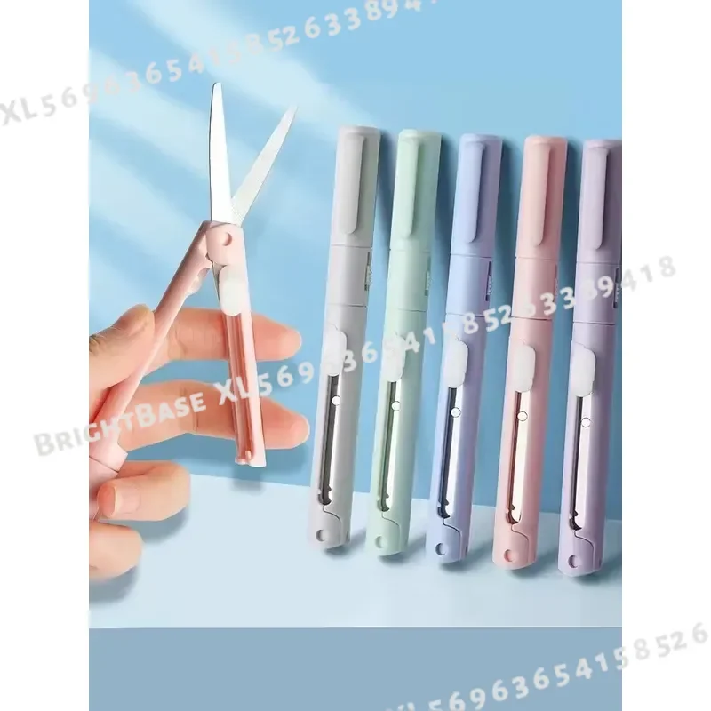 1pc Mini Portable Scissors Paper Cutter 2 In 1 Multifunctional Pocket Pen Shape Scrapbooking Carving Cutting Art Tools