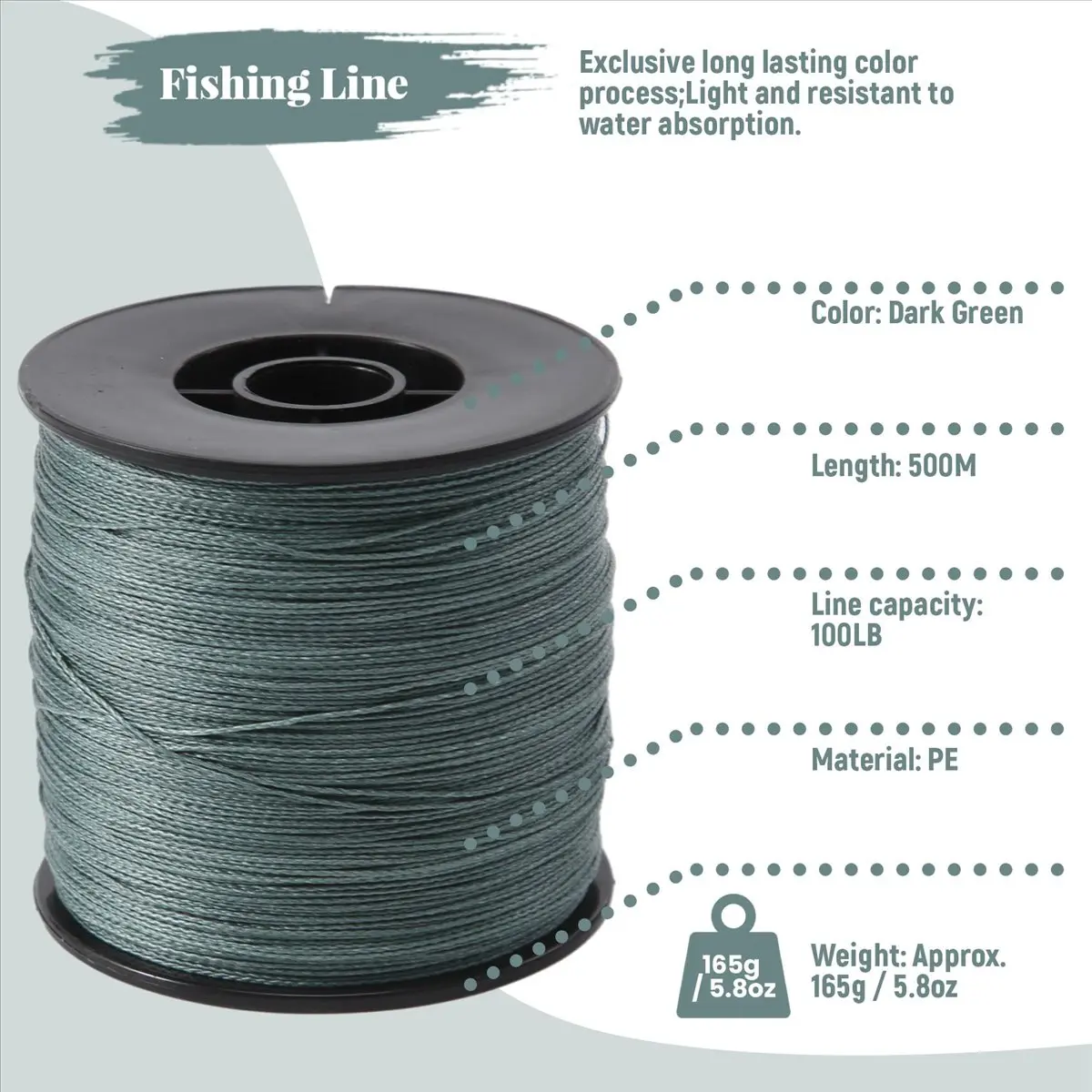 (A75U] 500M 100LB 0.5mm Super Strong Braided Fishing Line PE 4 Strands Color:Dark Green