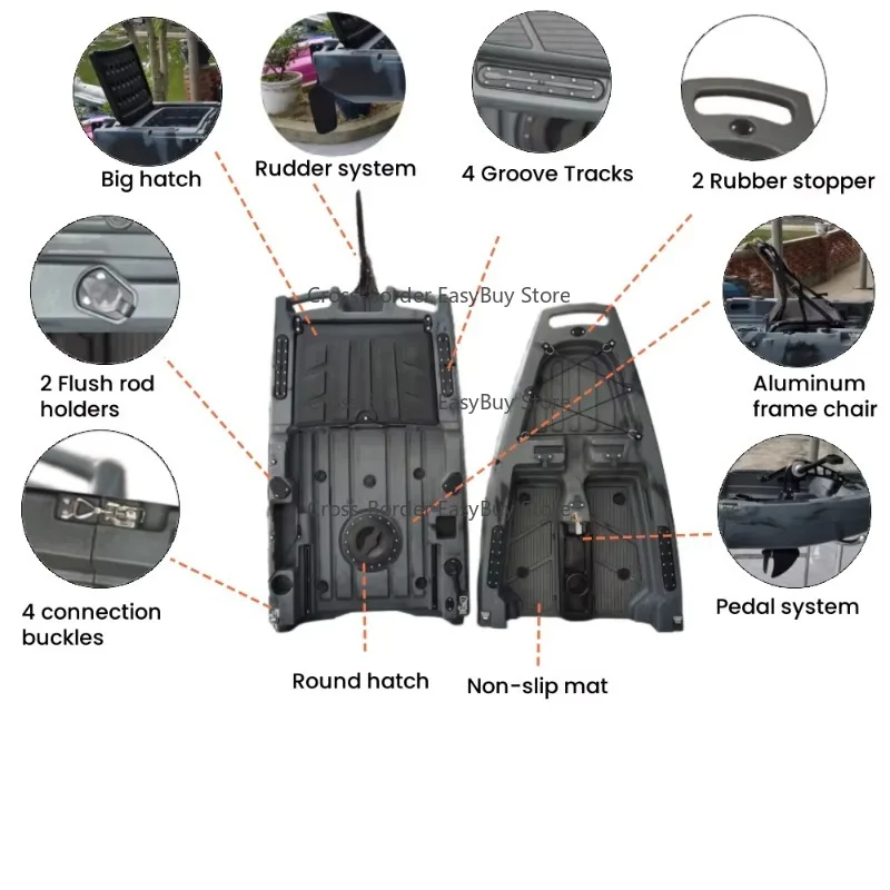 9ft Easy to Transport  Modular Pedal Drive Kayak 1 Person 2 Section Detachable Fishing Kayak with Motor