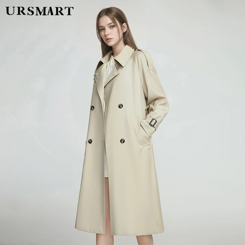 High quality long over the knee double breasted women's trench coat British fashion custom cotton rainproof loose women's coat