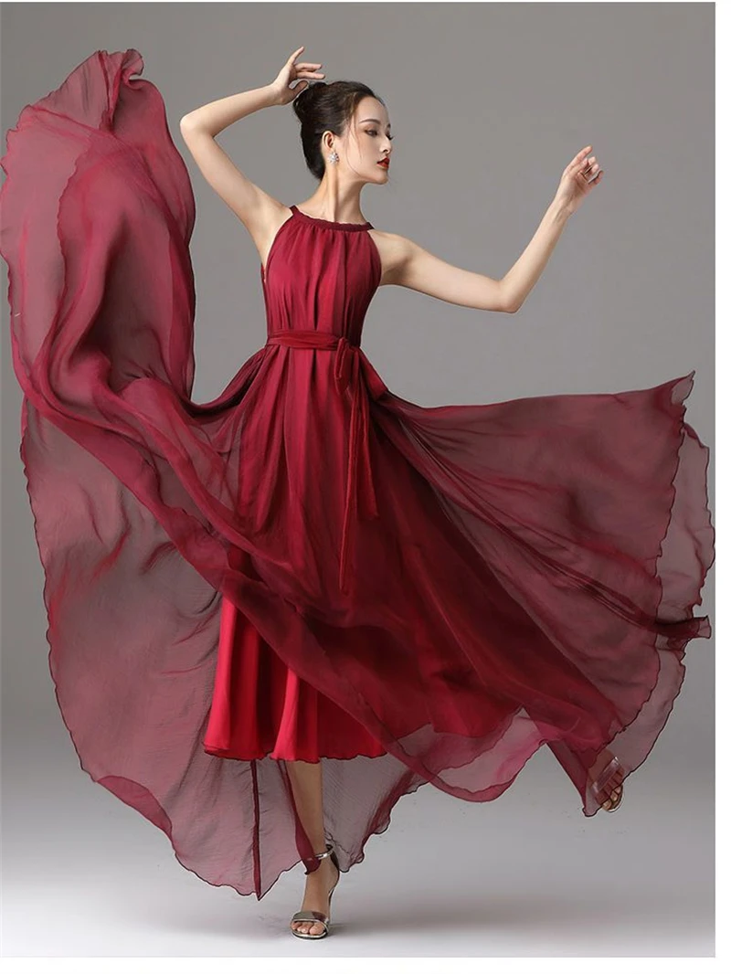 New Summer Chiffon Extra Long Large Swing Dress Women Solid Chiffon Beach Dress Summer Bohemian Maxi Dress Ladies Party Vestidos