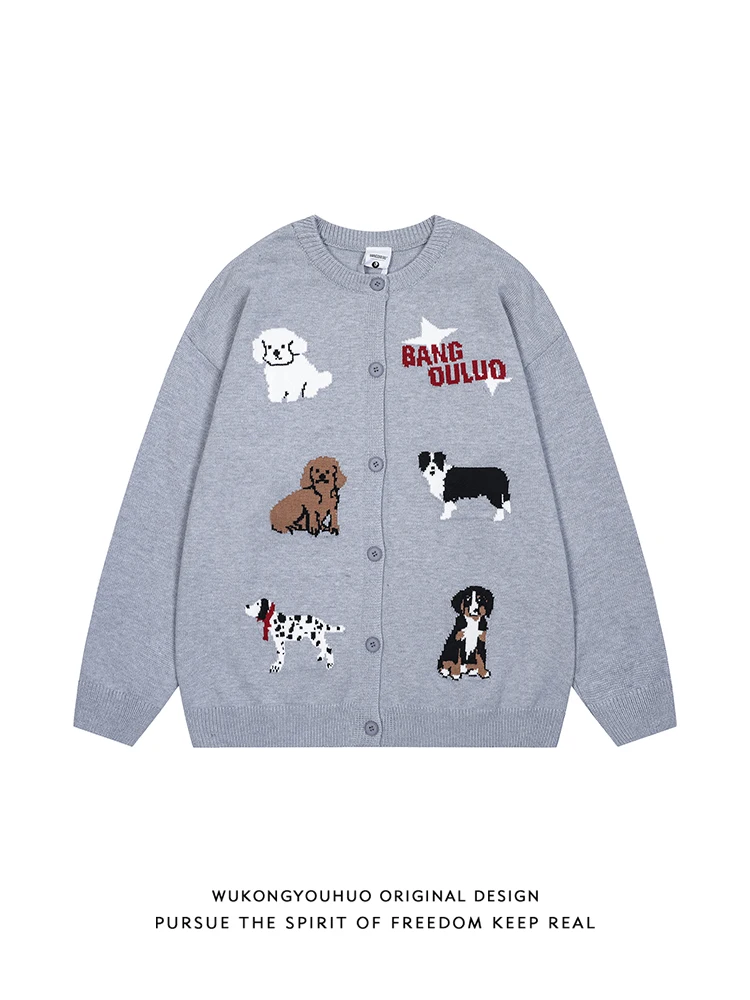 

Осенний ретро модный брендовый жаккардовый кардиган для щенков, мужской свободный парный ленивый вязаный свитер, куртка